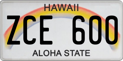 HI license plate ZCE600