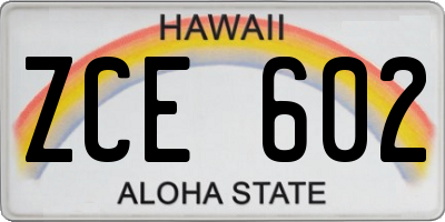 HI license plate ZCE602