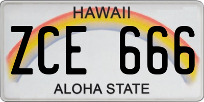 HI license plate ZCE666