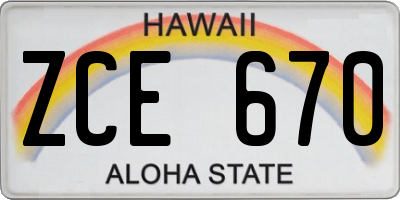 HI license plate ZCE670
