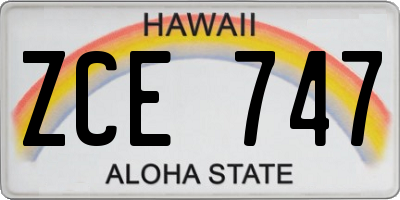 HI license plate ZCE747