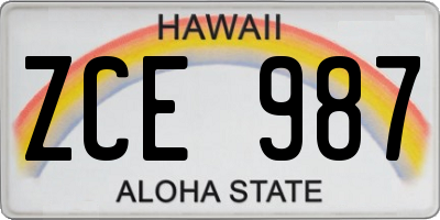 HI license plate ZCE987