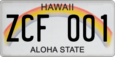 HI license plate ZCF001