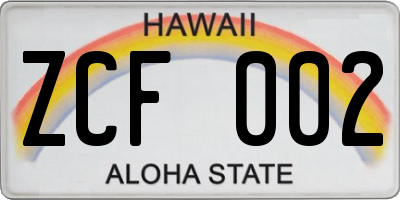 HI license plate ZCF002
