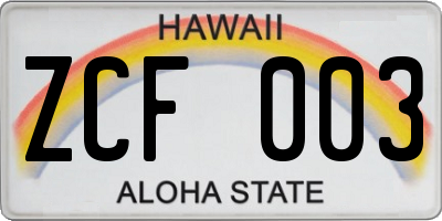 HI license plate ZCF003