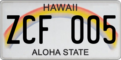 HI license plate ZCF005