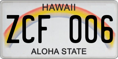 HI license plate ZCF006