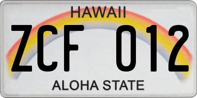 HI license plate ZCF012