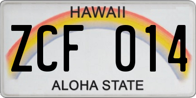 HI license plate ZCF014