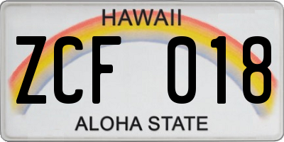 HI license plate ZCF018