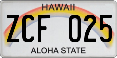 HI license plate ZCF025