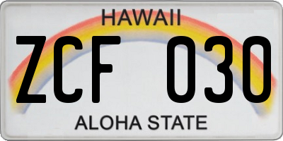 HI license plate ZCF030