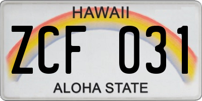 HI license plate ZCF031