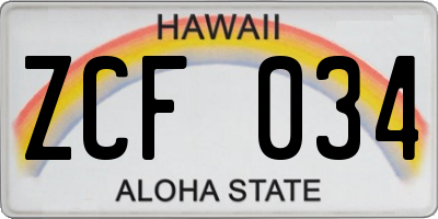HI license plate ZCF034
