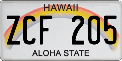HI license plate ZCF205