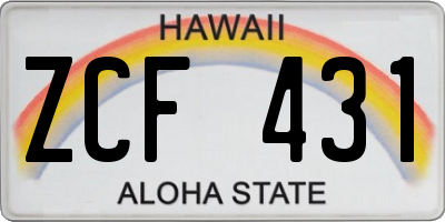 HI license plate ZCF431