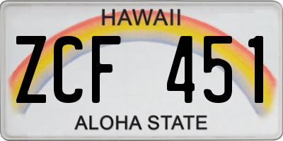 HI license plate ZCF451