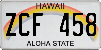HI license plate ZCF458