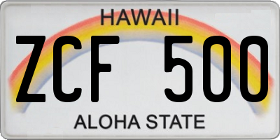 HI license plate ZCF500