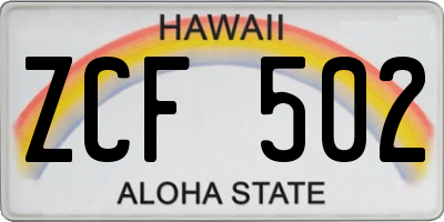 HI license plate ZCF502