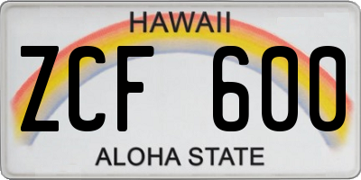 HI license plate ZCF600