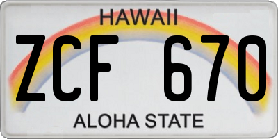 HI license plate ZCF670