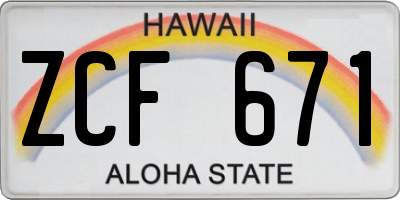 HI license plate ZCF671