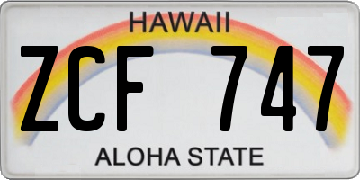 HI license plate ZCF747