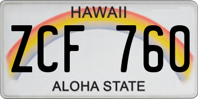 HI license plate ZCF760