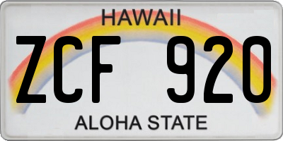 HI license plate ZCF920