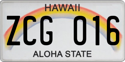 HI license plate ZCG016