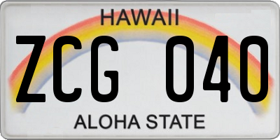 HI license plate ZCG040