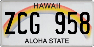 HI license plate ZCG958