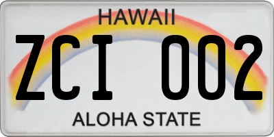 HI license plate ZCI002