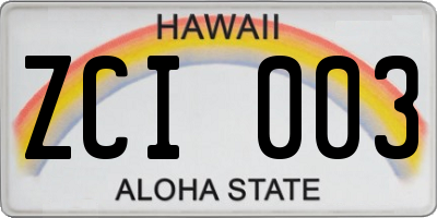 HI license plate ZCI003