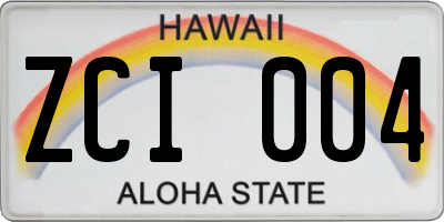 HI license plate ZCI004