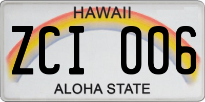 HI license plate ZCI006