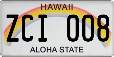 HI license plate ZCI008