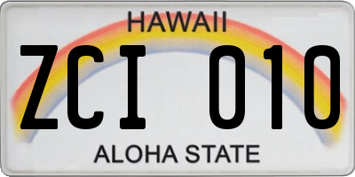 HI license plate ZCI010