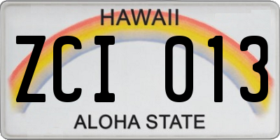 HI license plate ZCI013