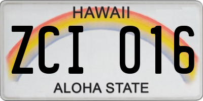 HI license plate ZCI016