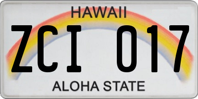 HI license plate ZCI017