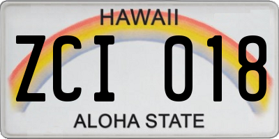 HI license plate ZCI018