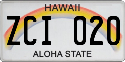 HI license plate ZCI020