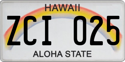 HI license plate ZCI025
