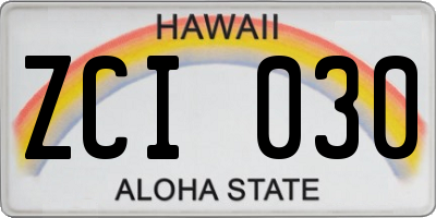 HI license plate ZCI030