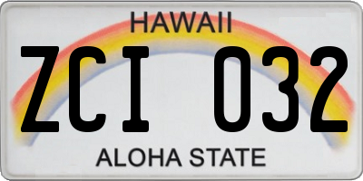 HI license plate ZCI032