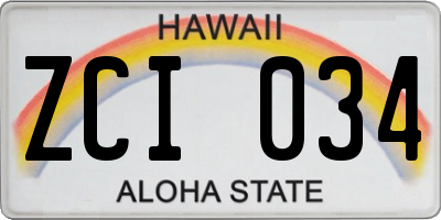 HI license plate ZCI034