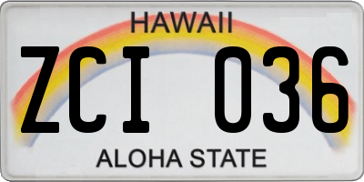 HI license plate ZCI036