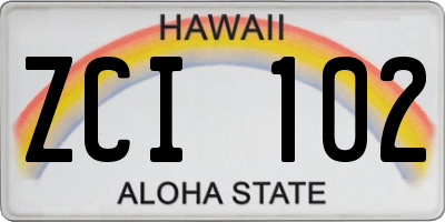 HI license plate ZCI102